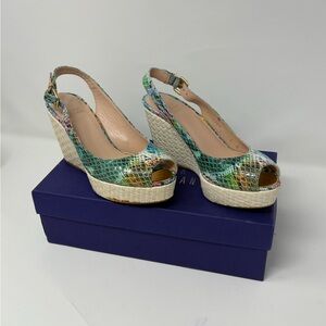 Stuart Weitzman petite foot multi-color sling back platform heel